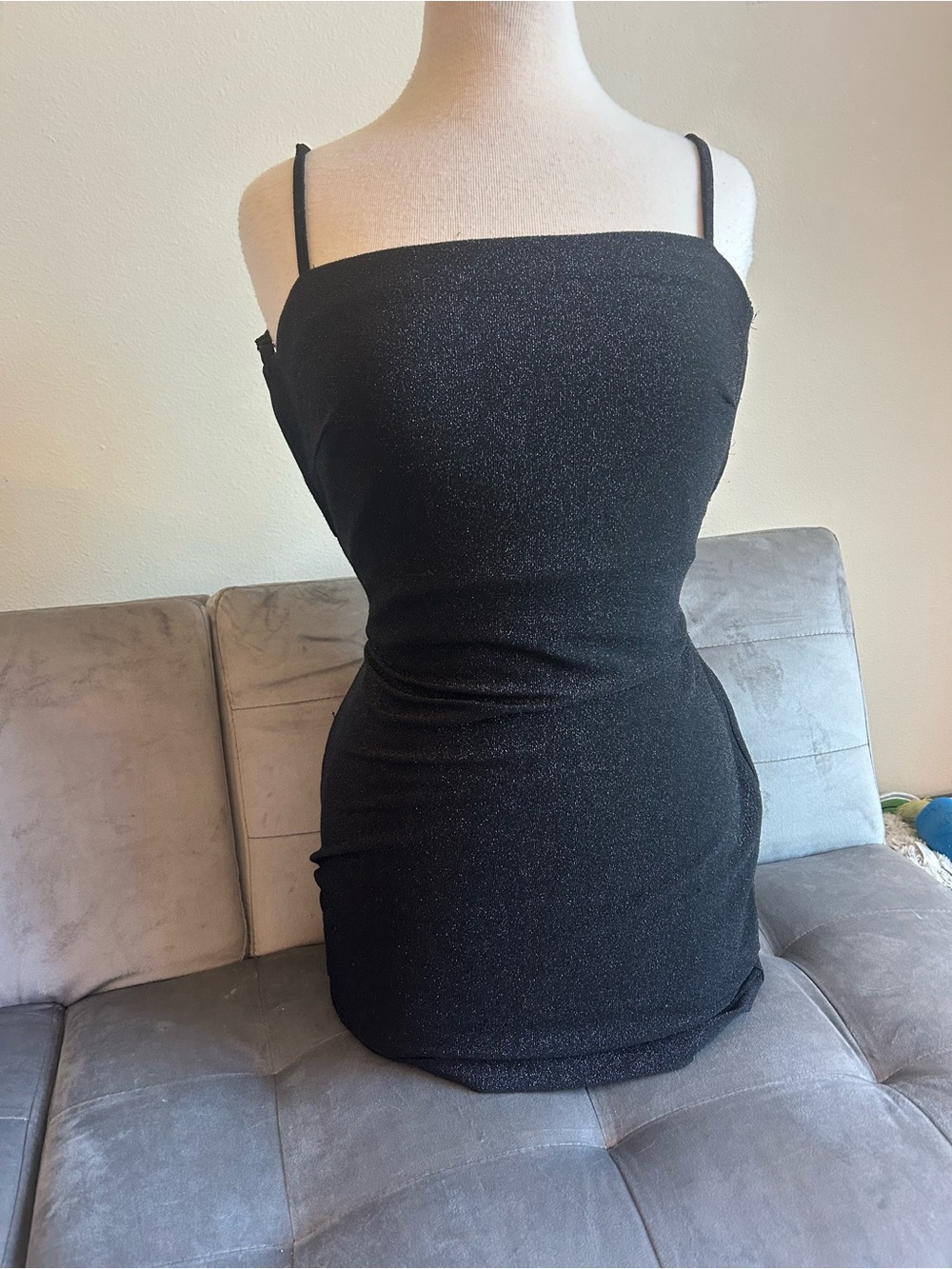 Black Sparkle Bodycon Slip Dress with Spaghetti Straps